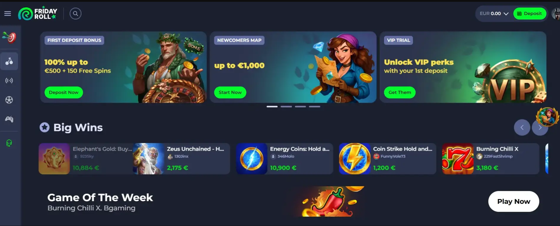 Bereitgestellter Screenshot der Startseite von FridayRoll